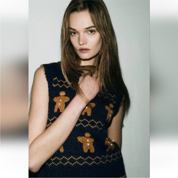 ZARA GINGERBREAD COOKIES KNIT SWEATER VEST - Picture 4 of 5